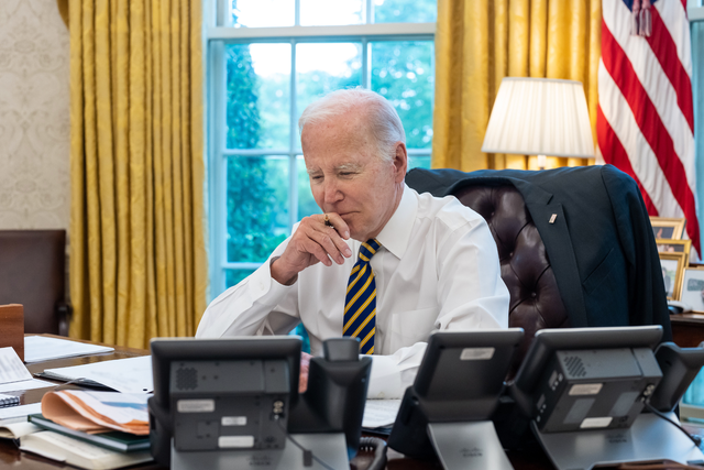 <p>Joe Biden speaking to Ralph Yarl and his family in a picture released by the White House</p>