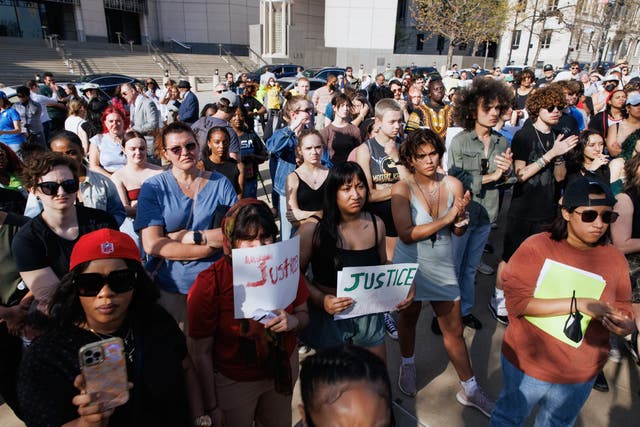 <p>Protesters attend a rally for Black teen Ralph Yarl in front of US District Court </p>