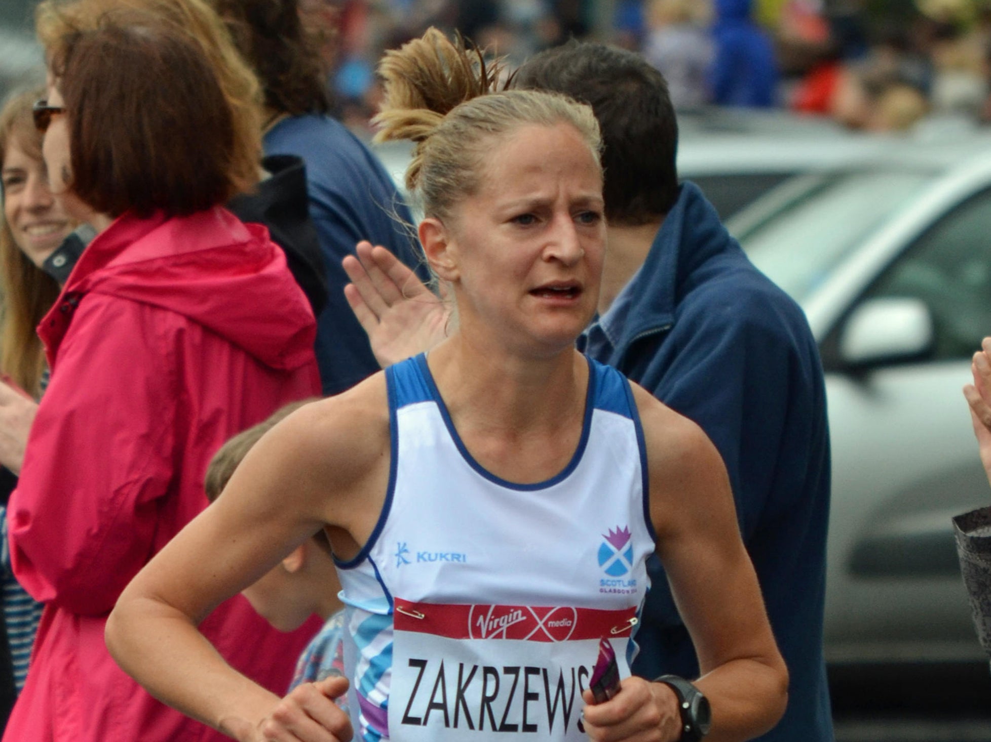 Joasia Zakrzewski (Scotland) running the women’s marathon at the Glasgow Commonwealth Games 2014