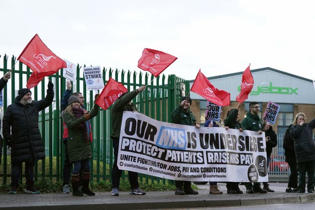 Fresh strikes are to be held by health workers in the long-running dispute over pay, the Unite union has announced (Jacob King/PA)