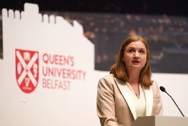 Head of the Northern Ireland Civil Service, Dr Jayne Brady speaking during the international conference to mark the 25th anniversary of the Belfast/Good Friday Agreement, at Queen’s University Belfast. Picture date: Wednesday April 19, 2023.