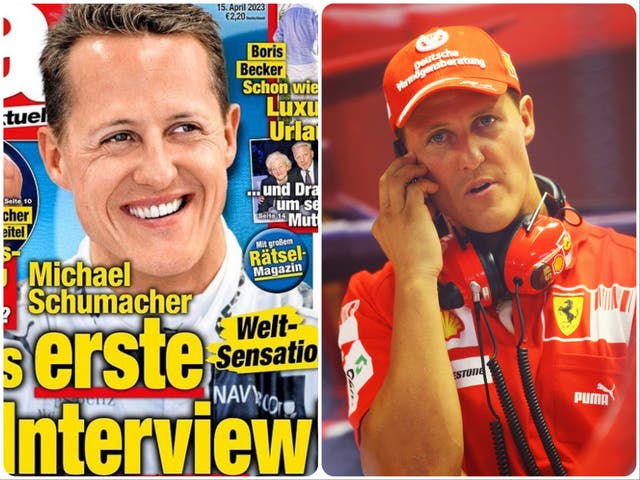 <p>The front cover of Die Aktuelle depicted an ‘exclusive interview’ with Michael Schumacher but the magazine was successfully sued by the F1 star’s family </p>