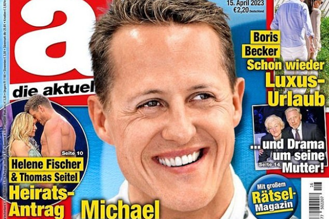 <p>The front cover of the April 15 edition of German magazine Die Aktuelle, with a photo of Michael Schumacher with the headline ‘exclusive interview’</p>