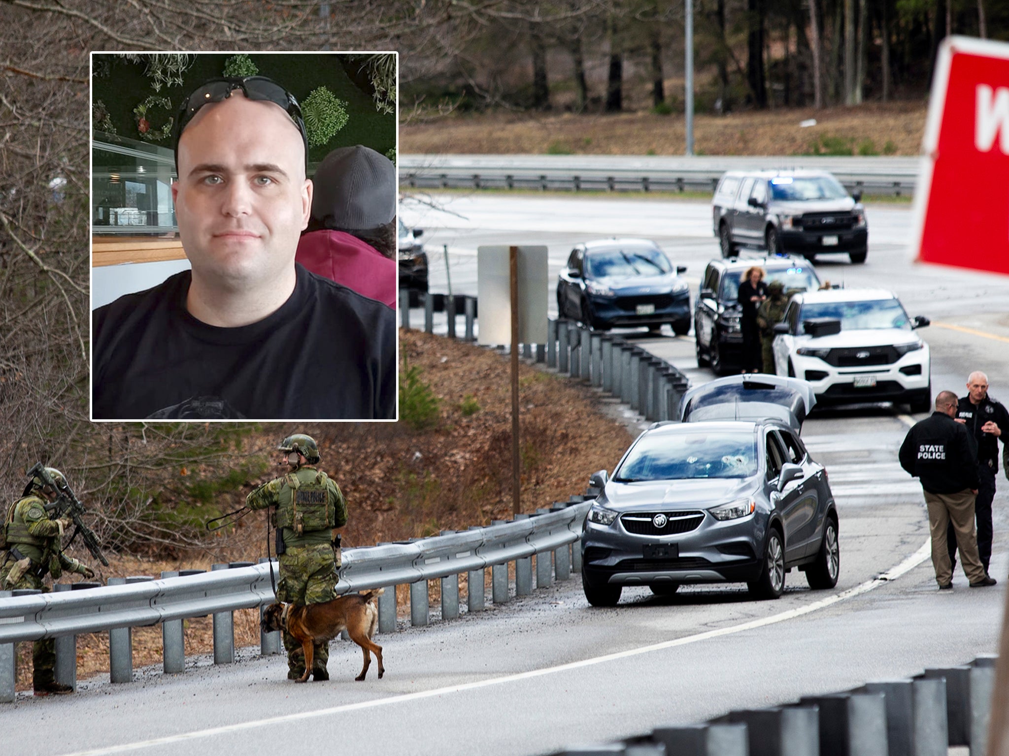 Joseph Eaton (inset) and the highway where he allegedly embarked on shooting