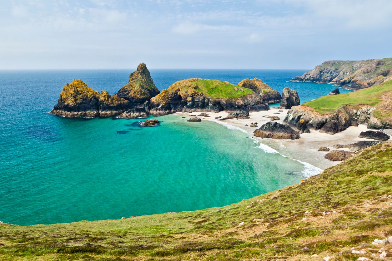 Visitors to Kynance Cove Beach need to be careful of not getting cut off by the tide