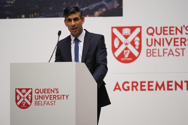 Prime Minister Rishi Sunak speaking during the conference (Niall Carson/PA)
