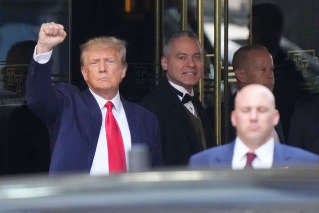 <p>Former President Donald Trump leaving Trump Tower in April </p>