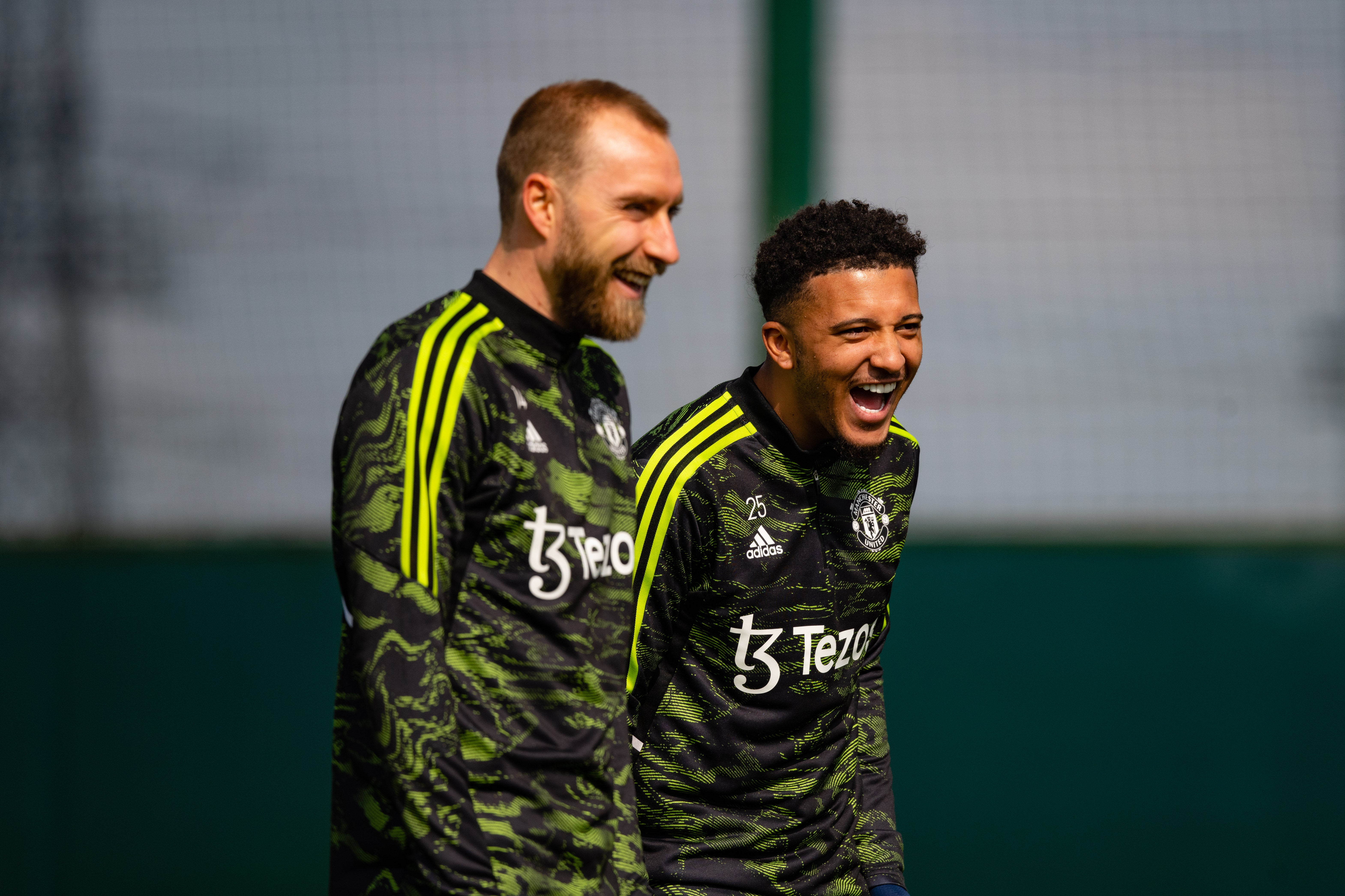 Christian Eriksen and Jadon Sancho in training ahead of the second leg