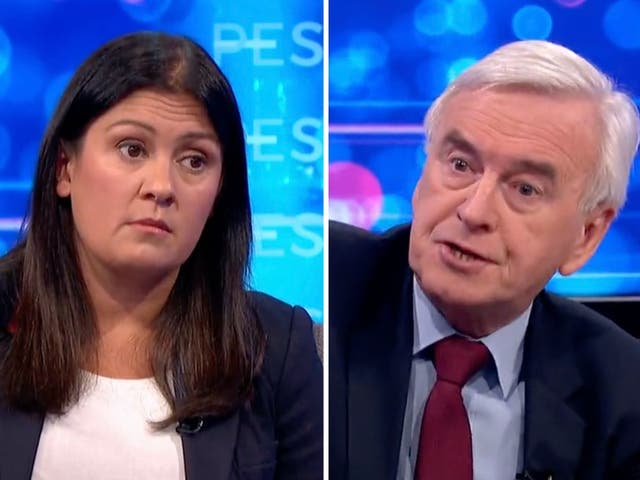 <p>Lisa Nandy and John McDonnell clash on ITV’s Peston</p>