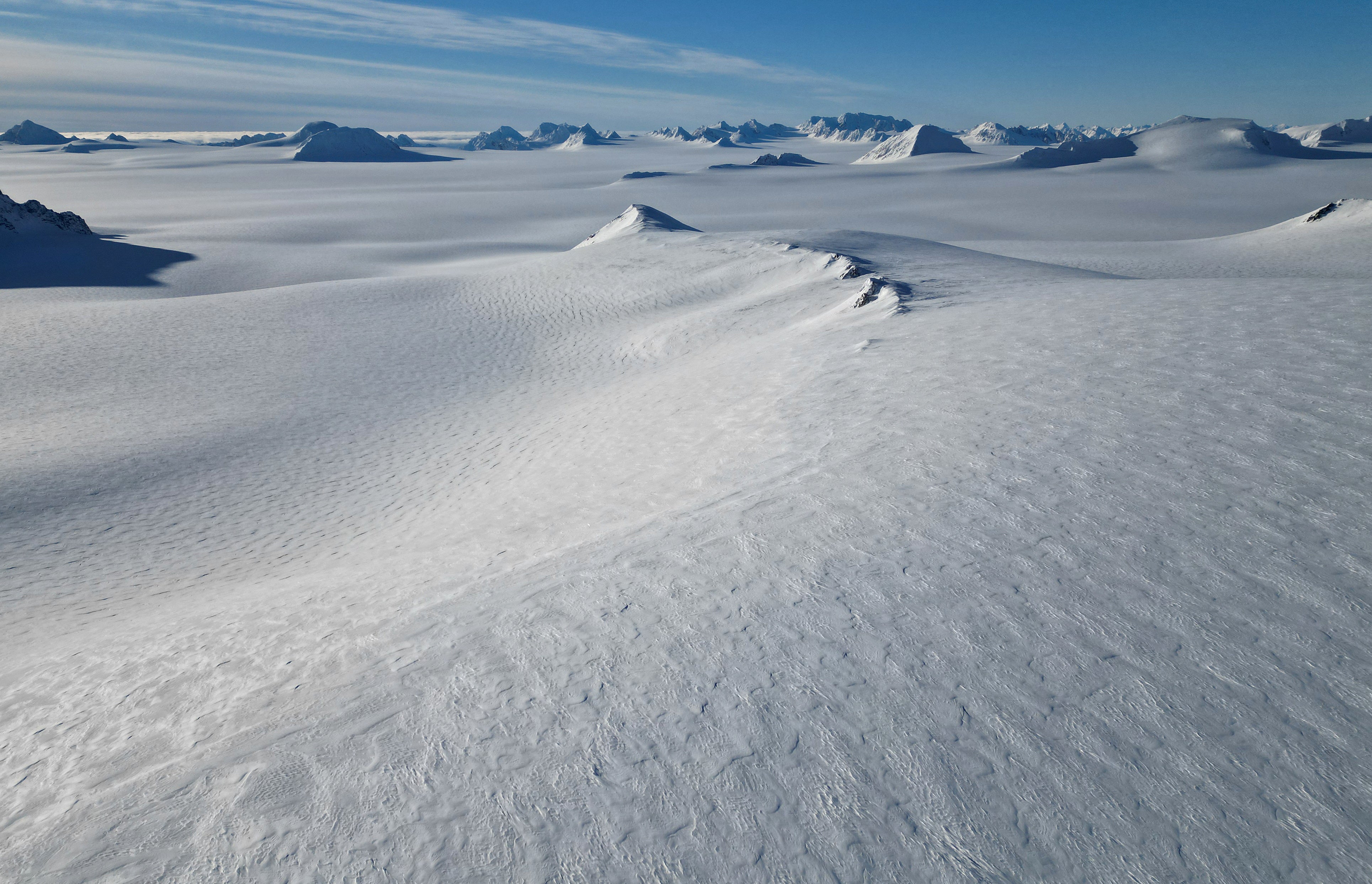 The Holtedahlfonna icefield is seen at 1,100 metres (3,600 feet) above sea level