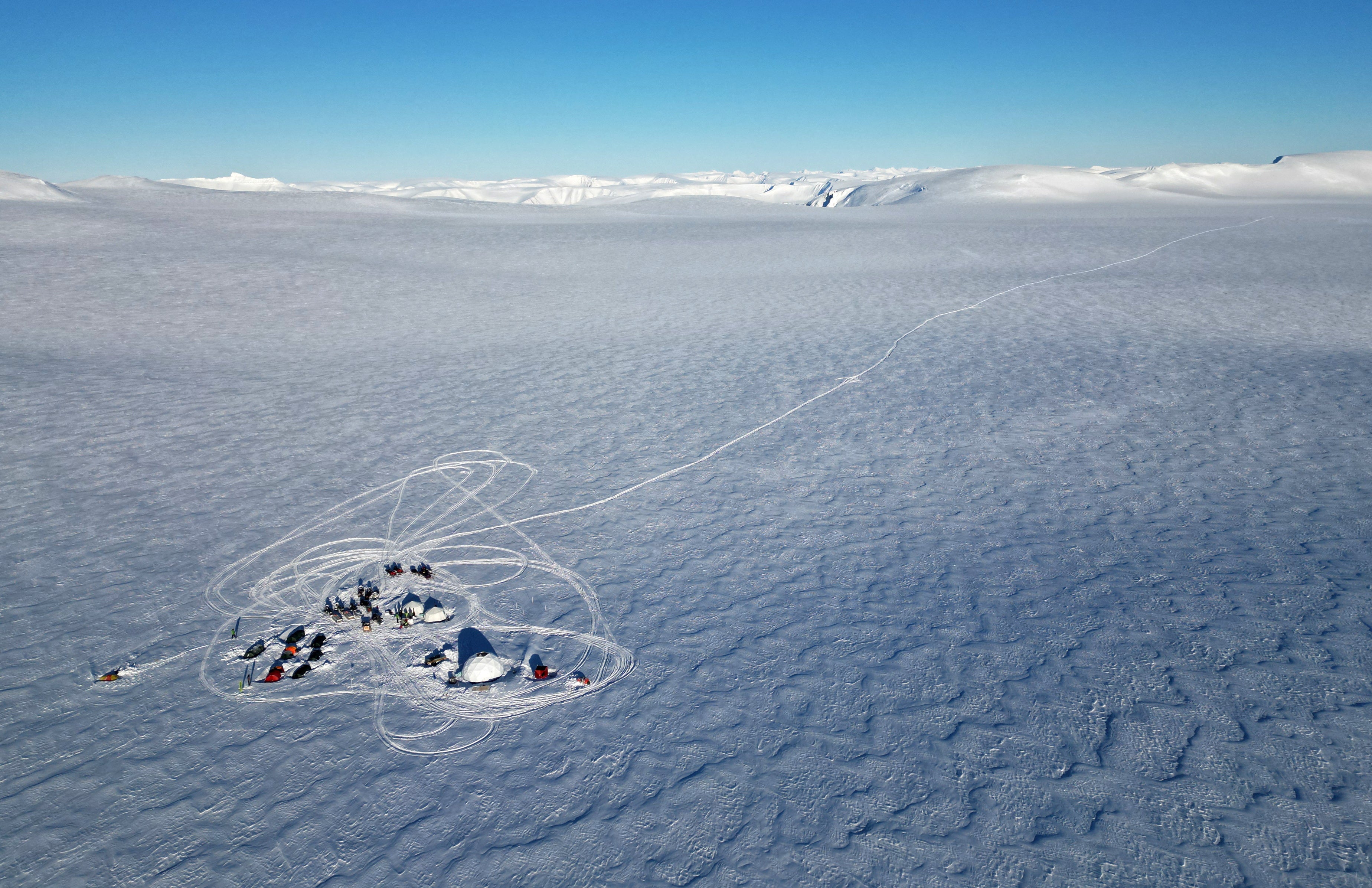The Ice Memory drilling camp, where scientists found a pool of water 25 metres deep