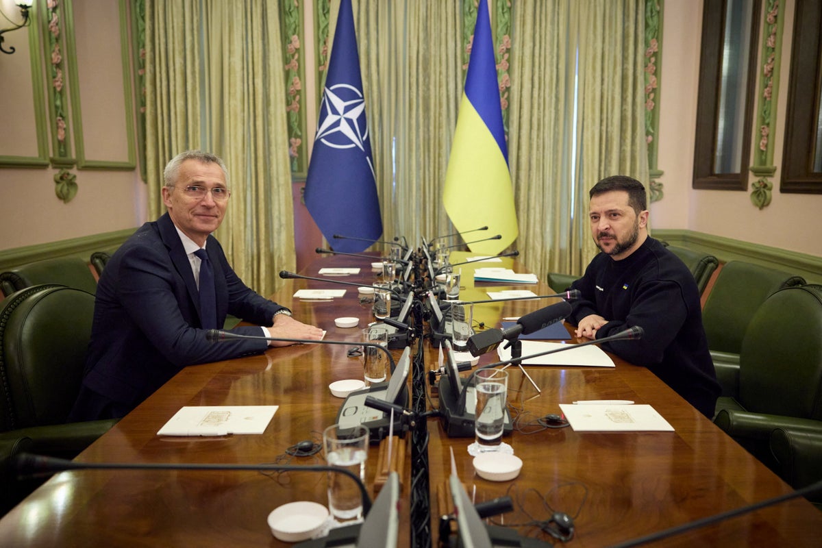 Zelensky says now is the time for Ukraine to join Nato as alliance chief visits Kyiv