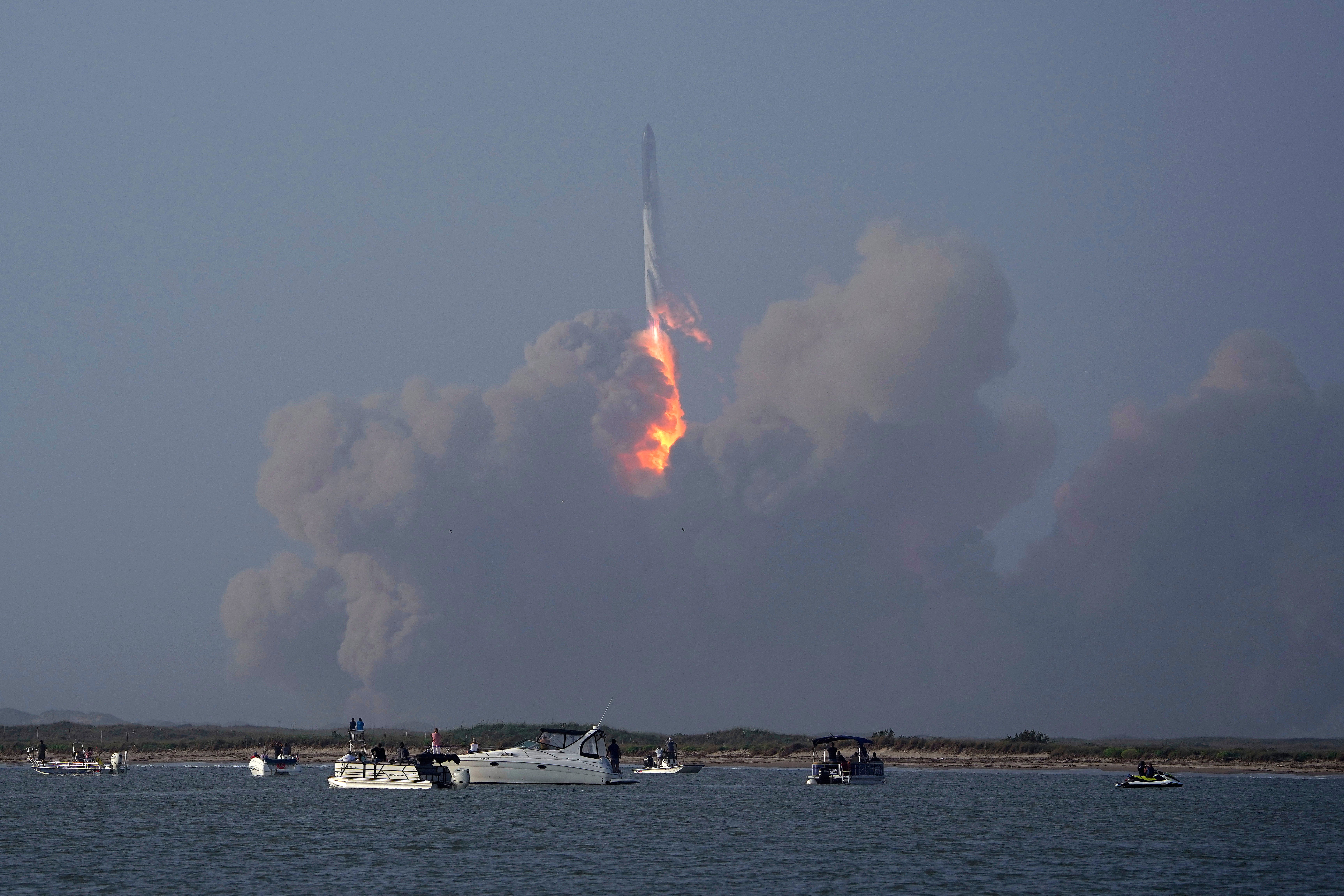 SpaceX's next-generation Starship spacecraft, atop its powerful Super Heavy rocket, self-destructs after its launch from the company's Boca Chica launchpad on a brief uncrewed test flight near Brownsville, Texas, U.S. April 20, 2023