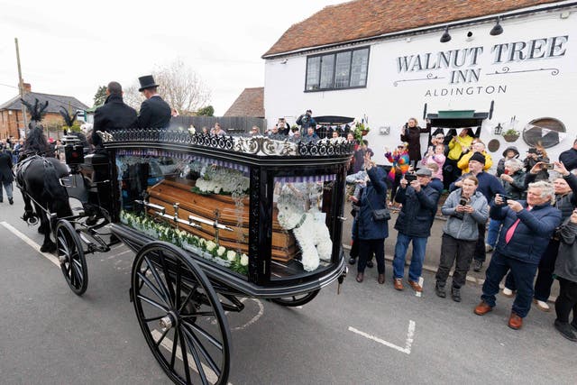 <p>Paul O’Grady’s private funeral was held in the Kent village of Aldington</p>