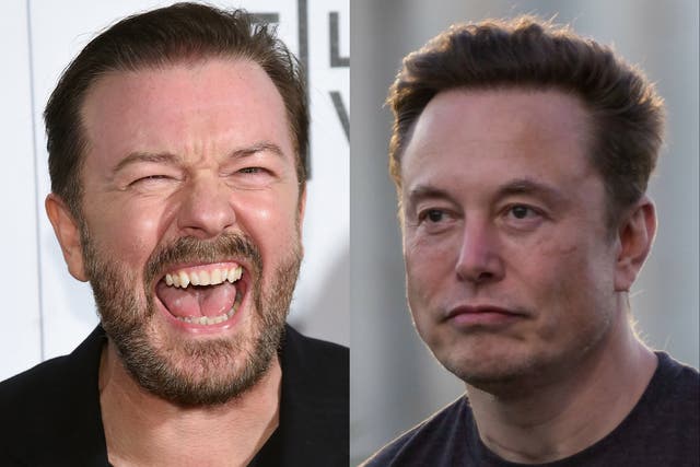 <p>Ricky Gervais and Elon Musk</p>
