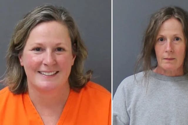 <p>Kim Potter’s booking photo after conviction (left) and ahead of release (right) </p>