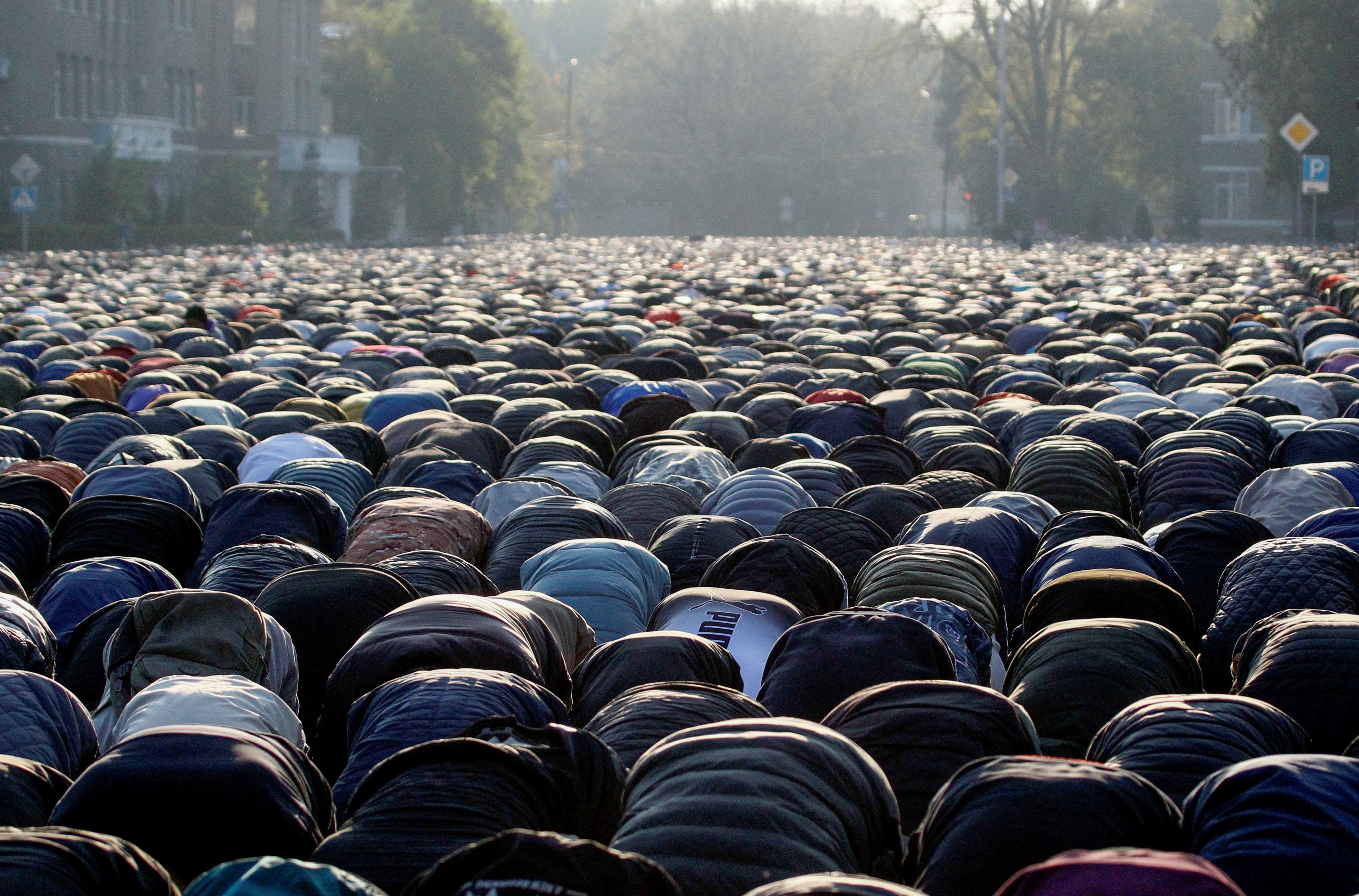 Muslims attend the morning prayers to celebrate Eid al-Fitr in Bishkek, Kyrgyzstan
