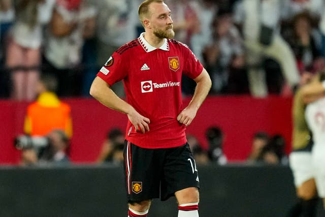 <p>Christian Eriksen couldn’t stop Man Utd slipping to a disappointing loss to Sevilla </p>