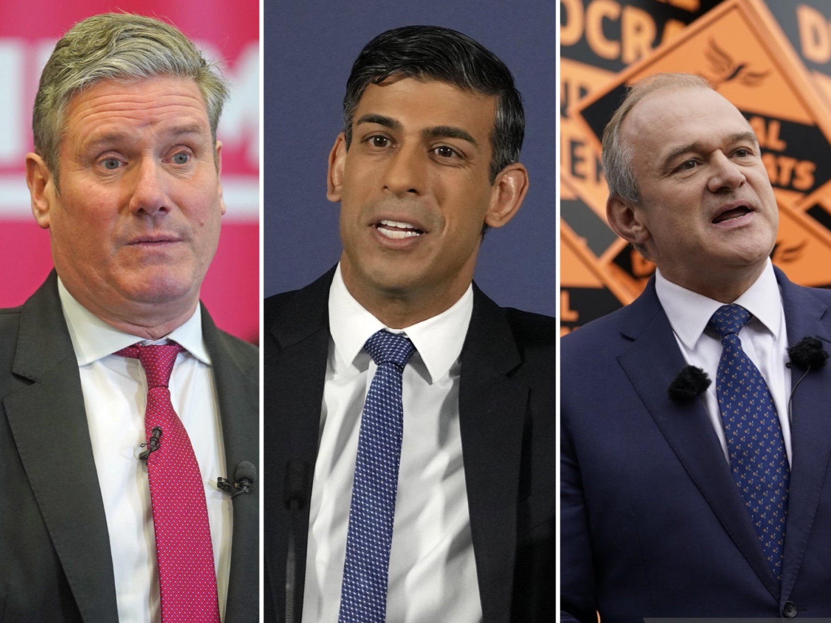 <p>Party leaders Keir Starmer, Rishi Sunak and Ed Davey</p>