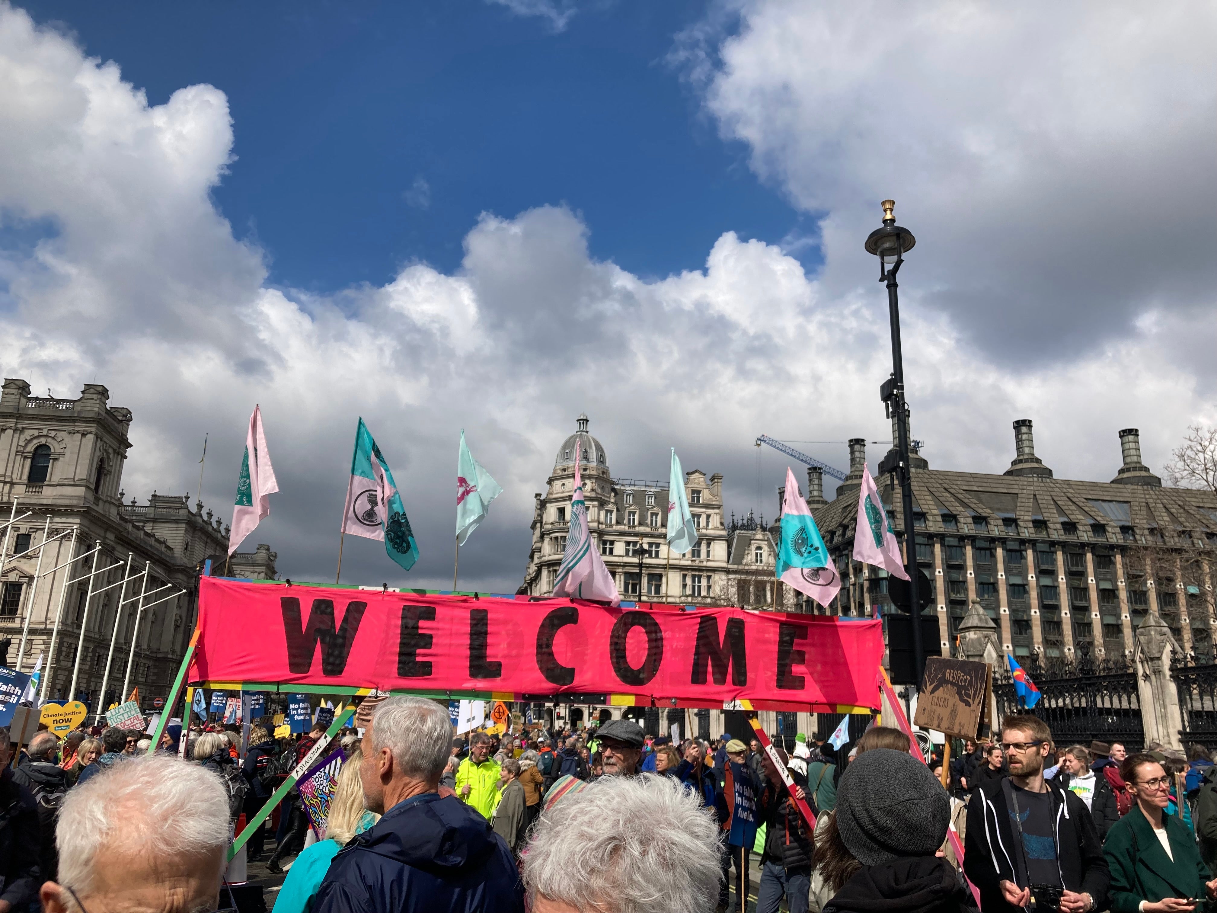 Protesters line the streets of Parliament Square
