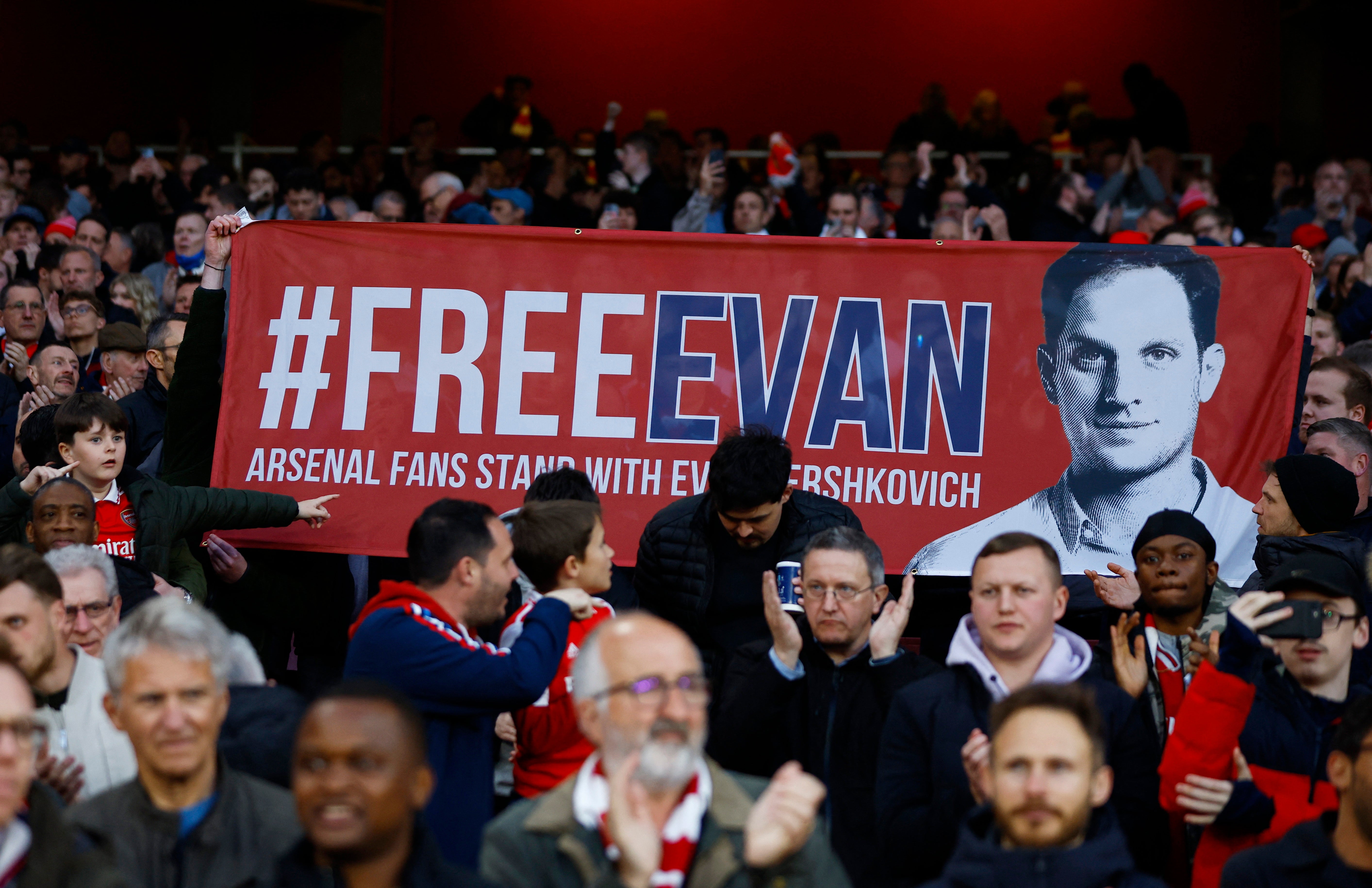 Arsenal fans display a banner at the match with Southampton