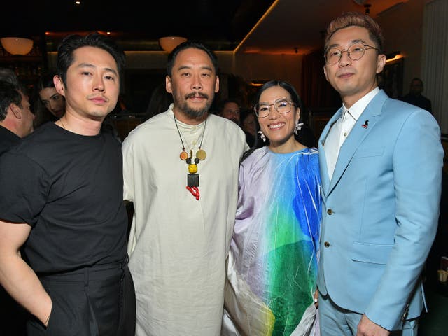 <p>(From left) Steven Yeun, David Choe, Ali Wong and Lee Sung Jin attend Netflix’s Los Angeles premiere ‘BEEF’ afterparty</p>