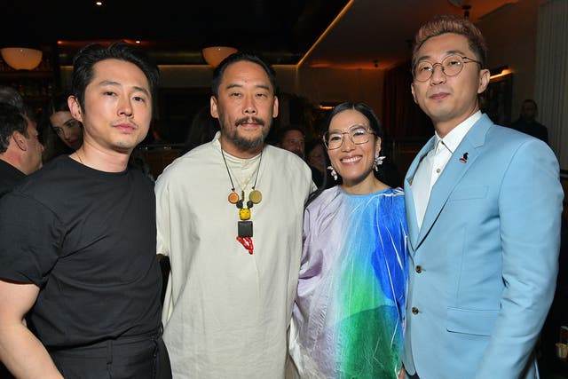 <p>(From left) Steven Yeun, David Choe, Ali Wong and Lee Sung Jin attend Netflix’s Los Angeles premiere ‘BEEF’ afterparty</p>