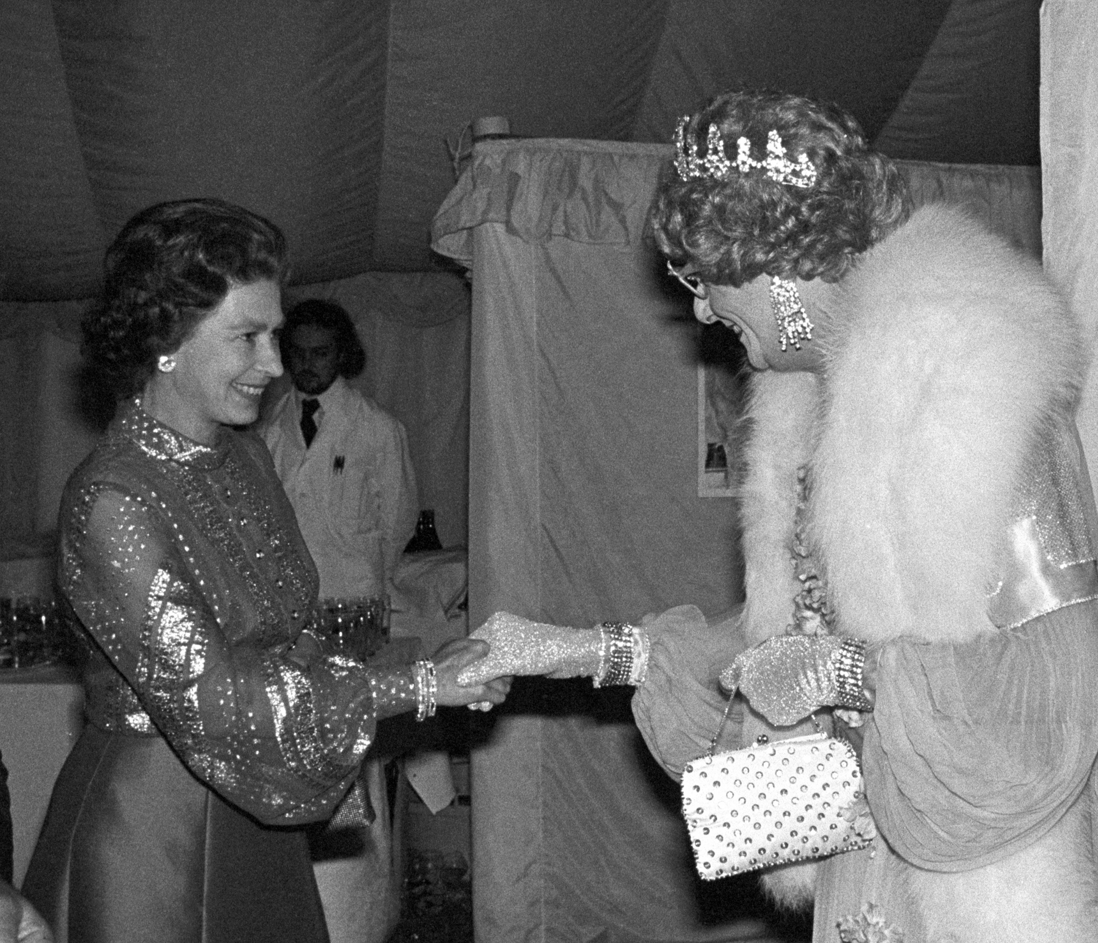Queen Elizabeth II meeting Dame Edna at Windsor in 1977