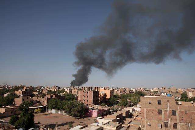 Smoke is seen in Khartoum (Marwan Ali/AP)