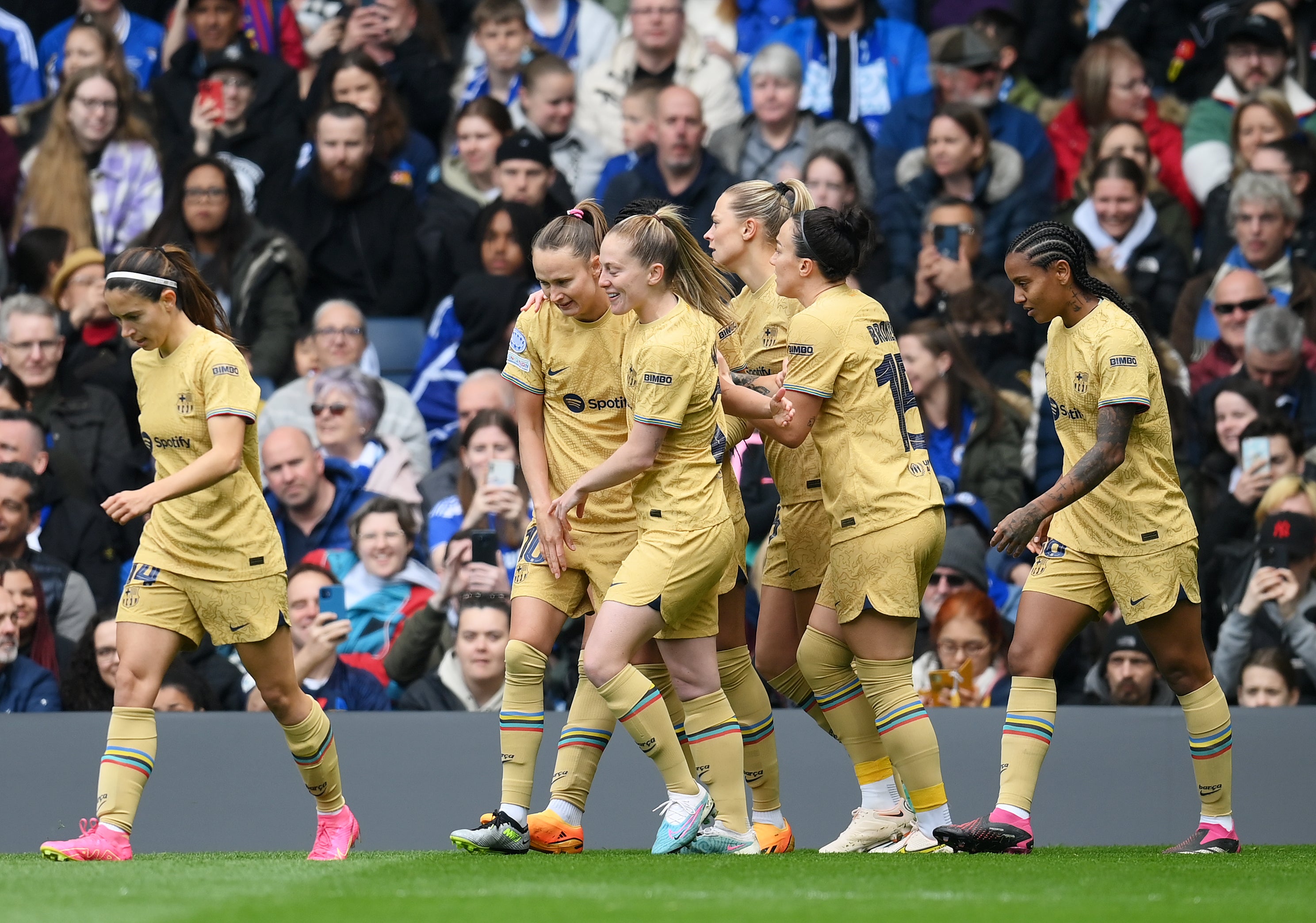 Barcelona celebrate Graham Hansen’s opener