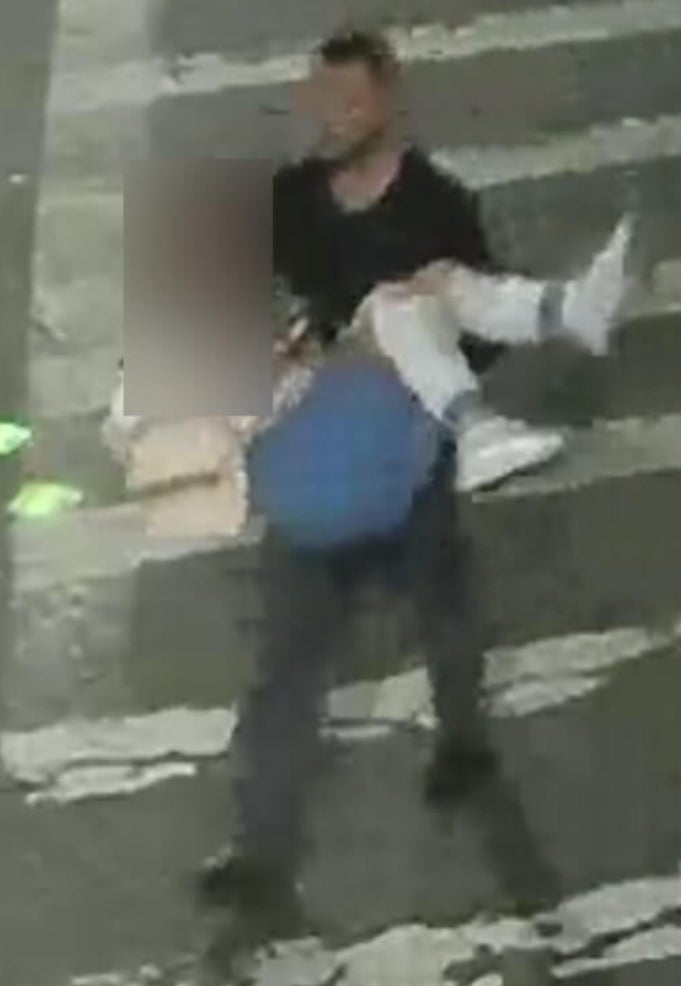 A second image shows the suspect carrying the victim