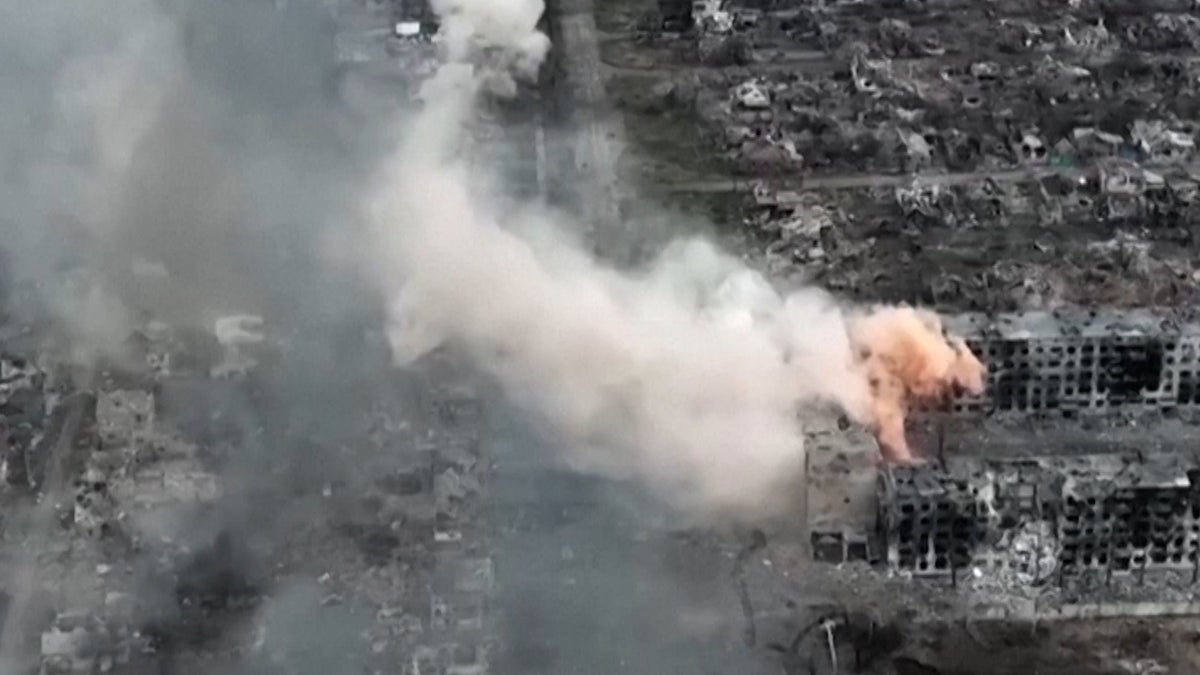 Drone footage shows explosions and smoke over Bakhmut