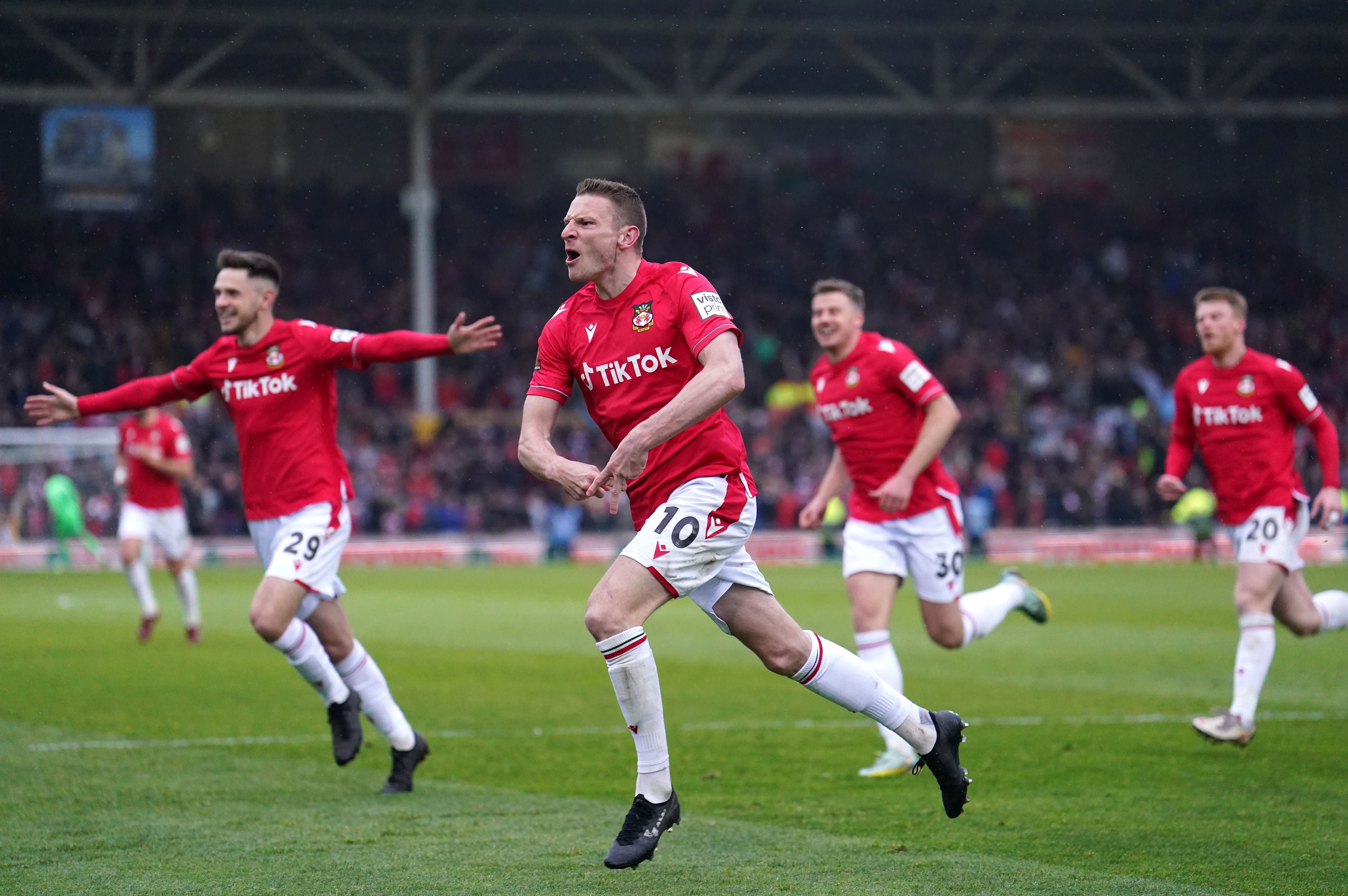 Paul Mullin after scoring the second goal for Wrexham