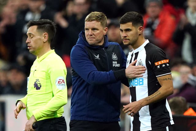Newcastle boss Eddie Howe is convinced “elite” signing Bruno Guimaraes (right) has improved the players around him (Owen Humphreys/PA)