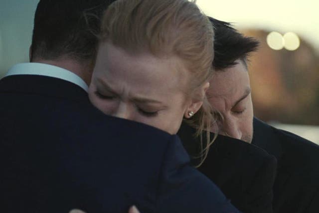 <p>Kendall, Shiv, and Roman embrace in episode three of ‘Succession’ season four </p>