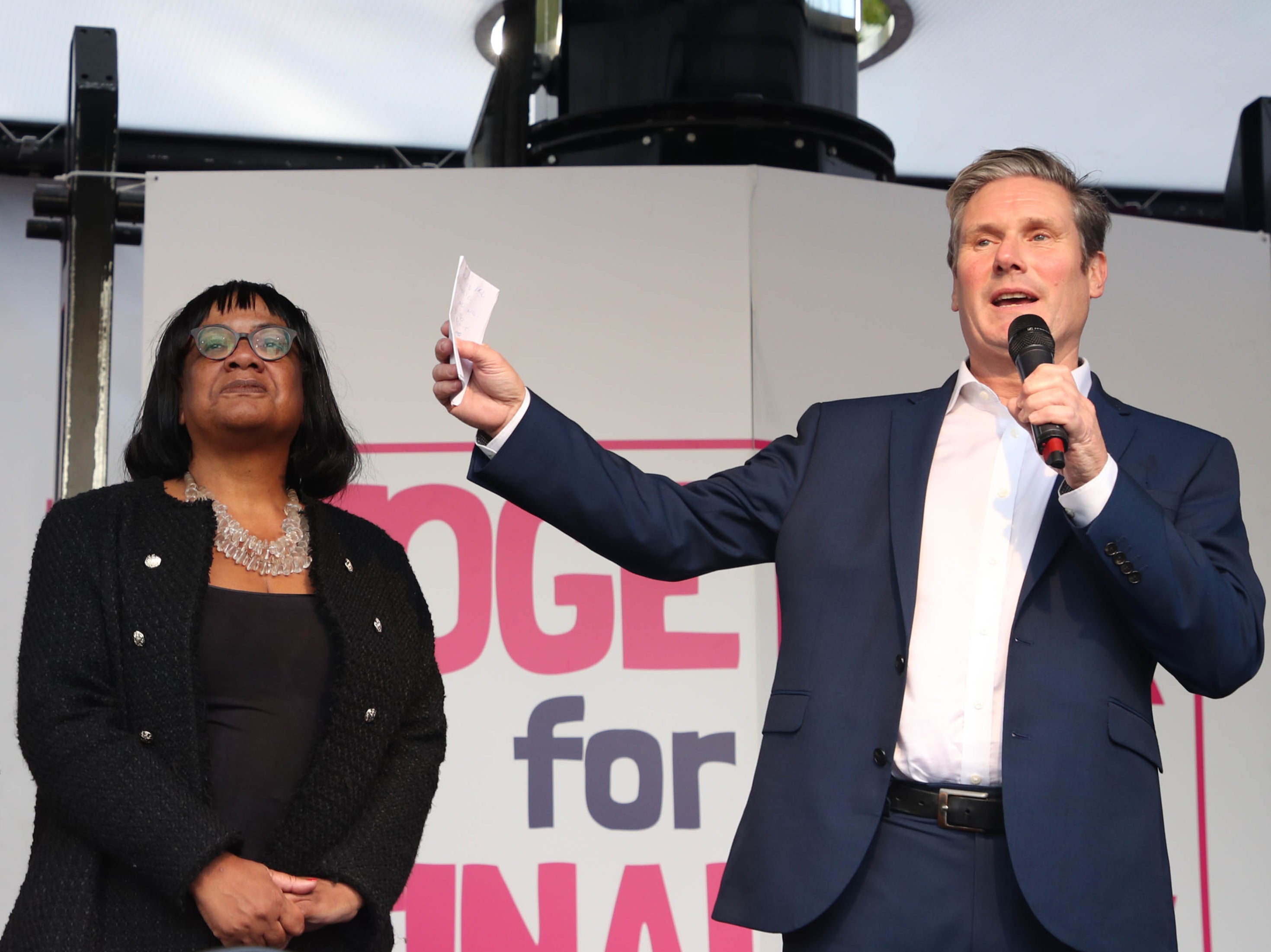 Diane Abbott and then-shadow Brexit secretary Keir Starmer at 2019 rally