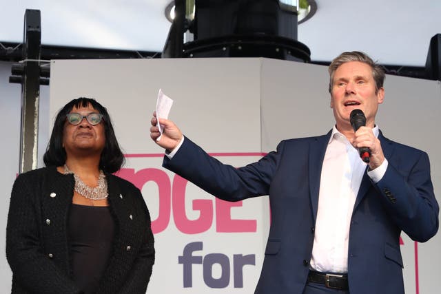 <p>Diane Abbott at a 2019 rally with Labour’s then shadow Brexit secretary Keir Starmer</p>