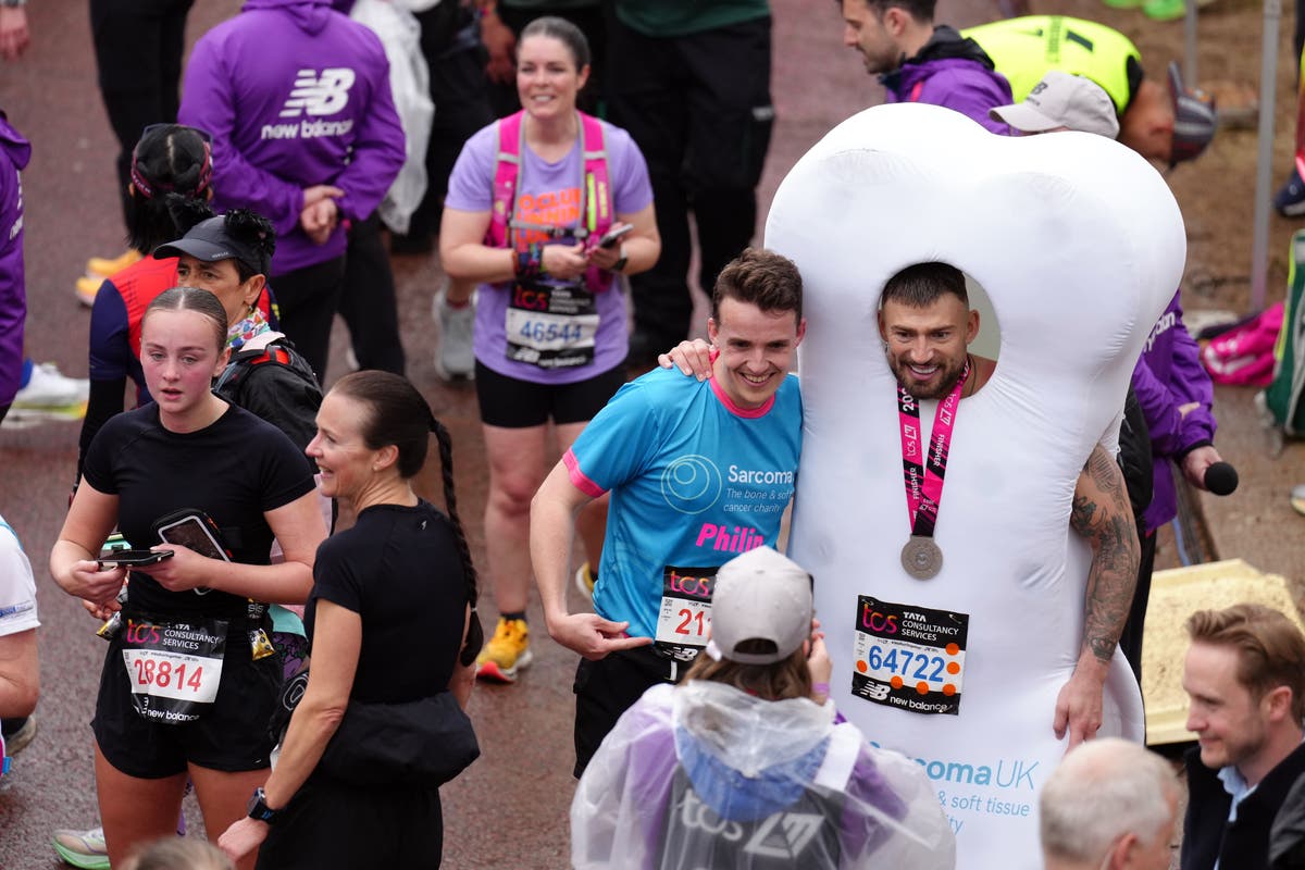 Jake Quickenden &lsquo;soaked to the bone&rsquo; after running London Marathon as giant bone