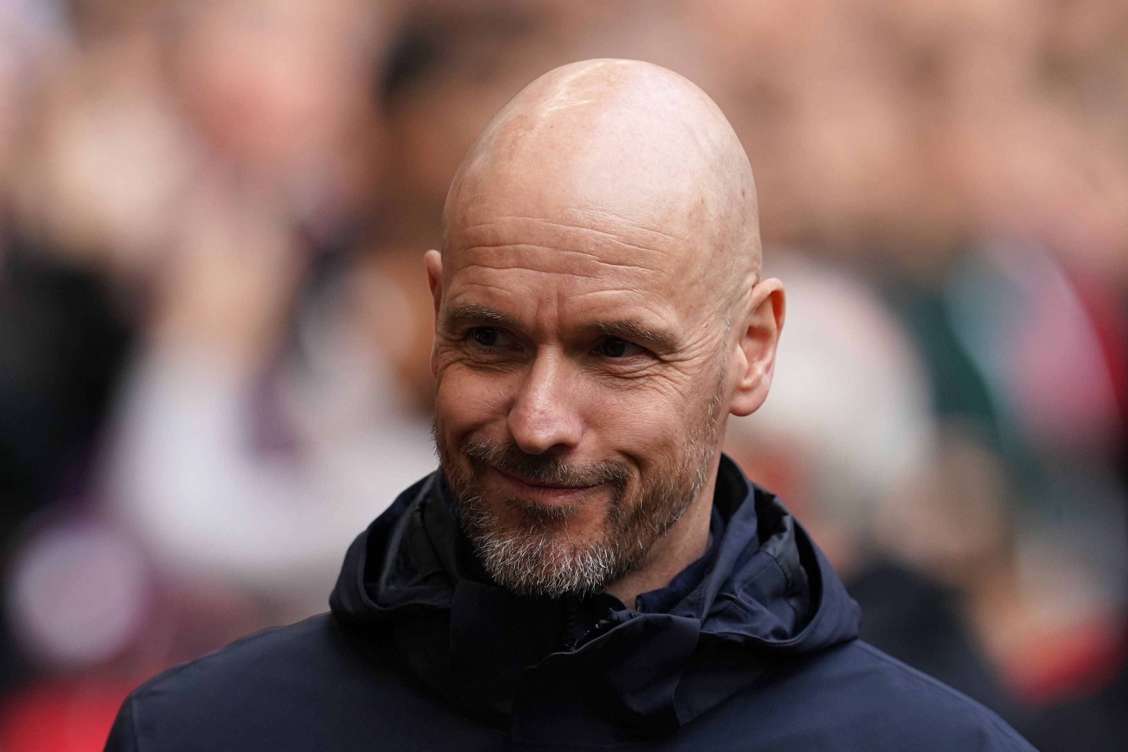  Erik Ten Hag, the new manager of Manchester United, smiles during his first press conference.