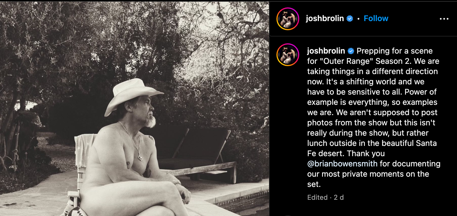 Josh Brolin poses nude on Instagram