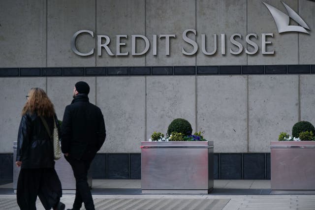 Credit Suisse has revealed it saw 61bn Swiss francs (£55bn) leave the bank in the first three months of the year as customers rushed to withdraw cash prior to its collapse (Yui Mok/PA)