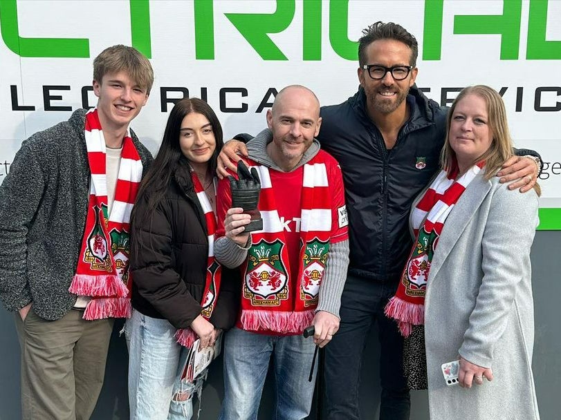 Jay Fear and his family met Ryan Reynolds at the Racecourse Ground on Saturday