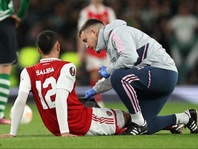 <p>William Saliba was injured when Arsenal exited the Europa League </p>