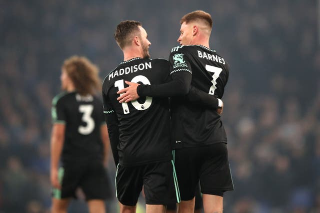 Leicester’s James Maddison (left) and Harvey Barnes (right) have been missing due to illness and a hamstring issue respectively (Isaac Parkin/PA)