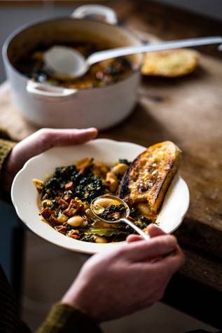 Butter bean soup with kale and chorizo
