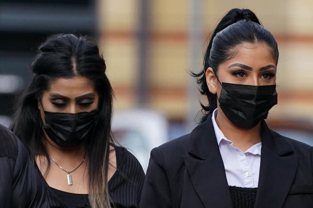 <p>Mahek Bukhari (right) and her mother Ansreen Bukhari arrive at Leicester Crown Court (Jacob King/PA)</p>