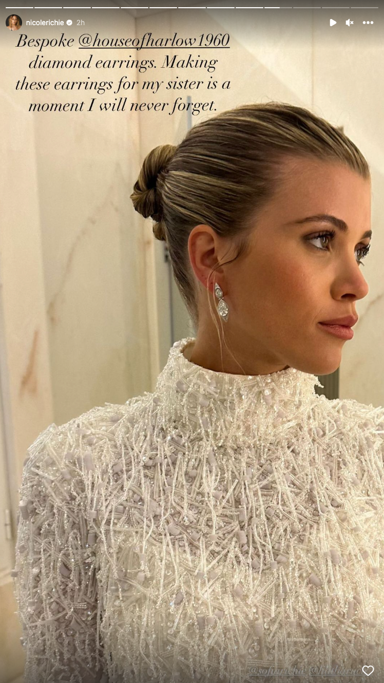 Sofia Richie wears earrings from sister Nicole’s brand for wedding