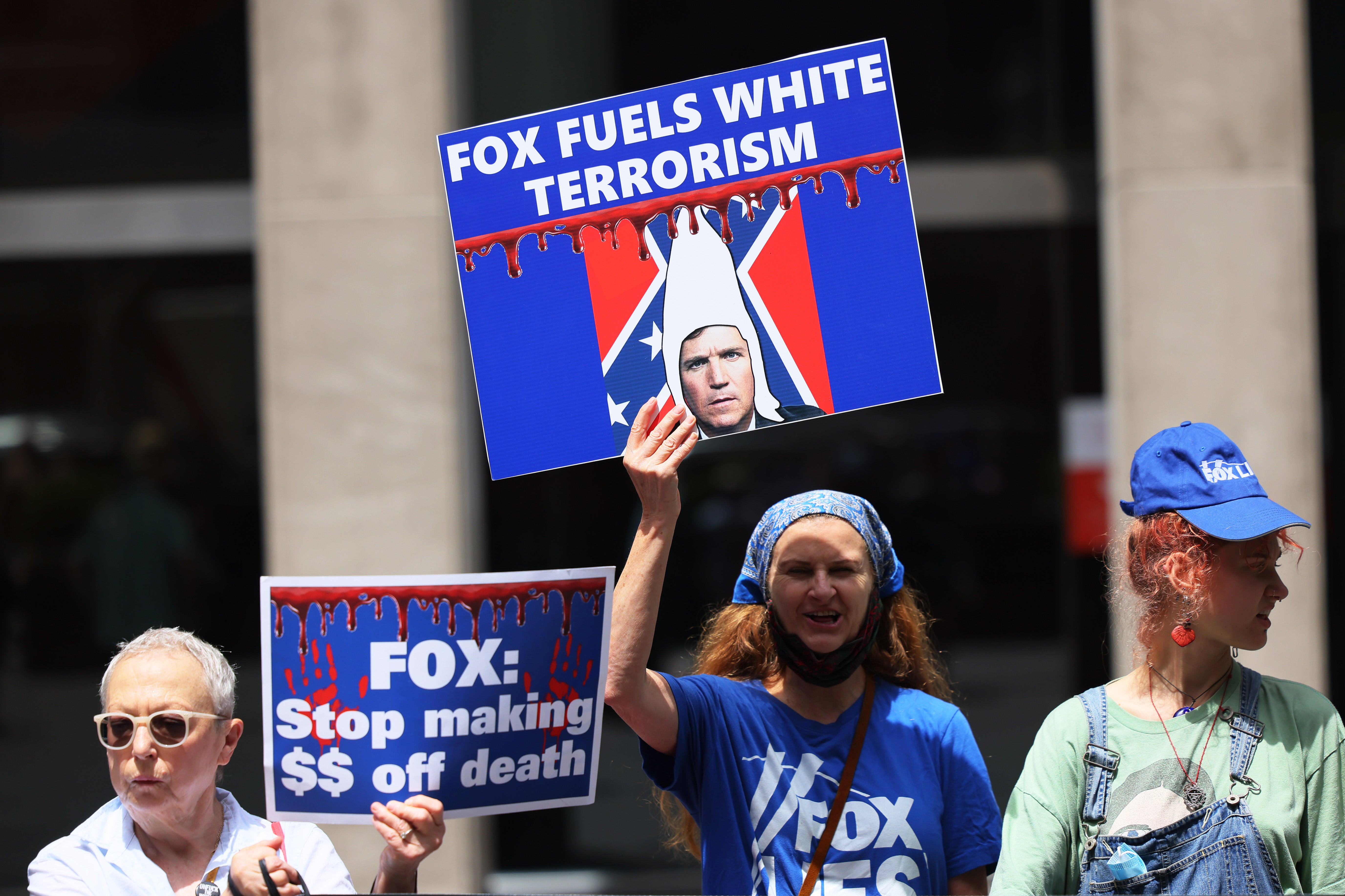 People gather for ‘Truth Tuesday’ as they participate in a ‘Fox can't handle the truth’ protest outside Fox News headquarters on June 14, 2022 in New York City