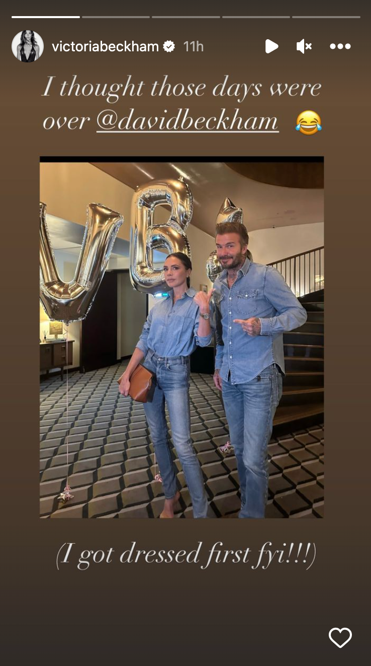 Victoria and David Beckham accidentally twin in matching denim outfits