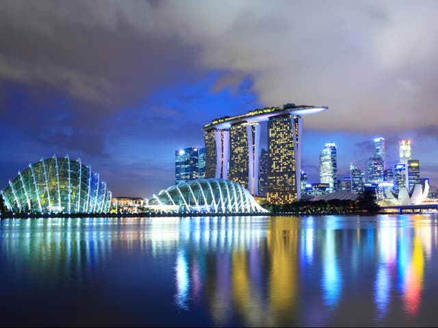 <p>The ultra-modern Singapore skyline</p>